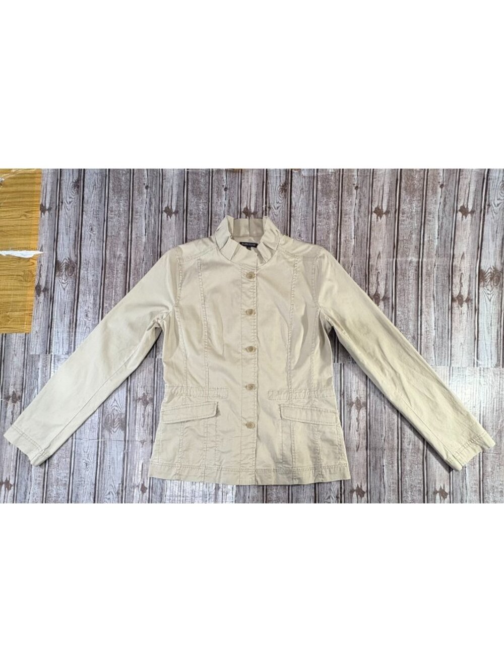 Eileen Fisher Cotton Tencel Twill Ruffle Collar Jacket Size XS Khaki NWOT